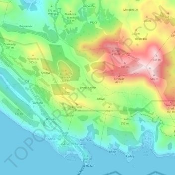 Mapa topográfico Slivno Ravno, altitud, relieve