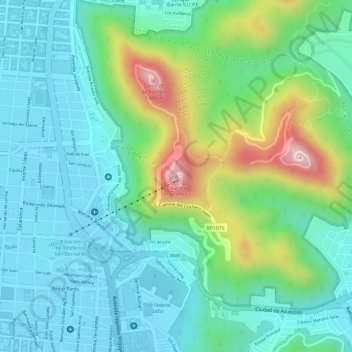 Mapa topográfico Cerro San Bernardo, altitud, relieve