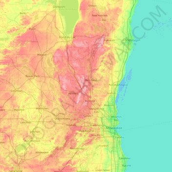 Mapa topográfico Washington, altitud, relieve