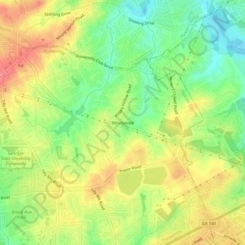Mapa topográfico Windwood, altitud, relieve
