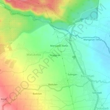 Mapa topográfico Tenggiran, altitud, relieve