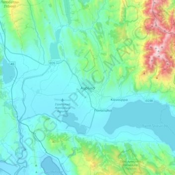 Mapa topográfico Agrinio, altitud, relieve
