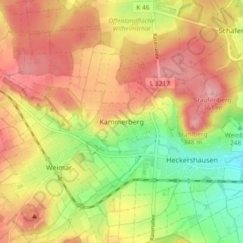 Mapa topográfico Kammerberg, altitud, relieve