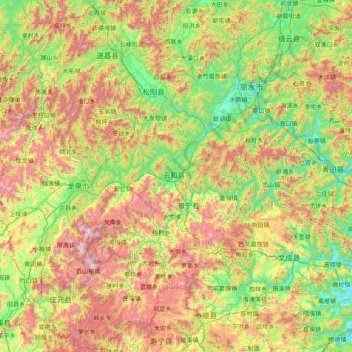 Mapa topográfico Yunhe, altitud, relieve