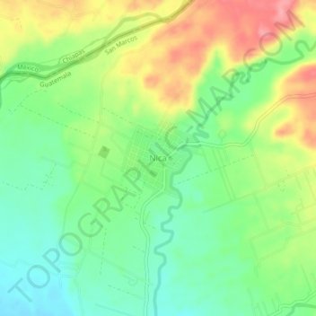 Mapa topográfico Nica, altitud, relieve