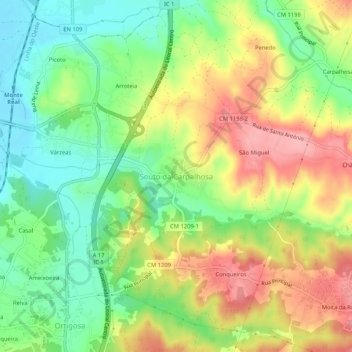 Mapa topográfico Souto da Carpalhosa, altitud, relieve
