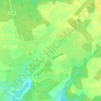 Mapa topográfico Le Gatinais, altitud, relieve