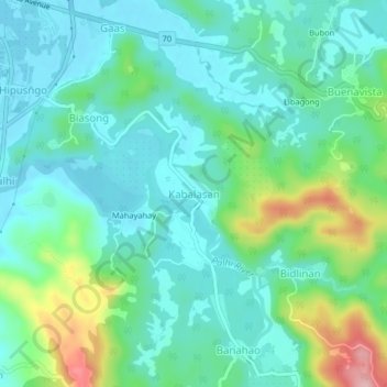 Mapa topográfico Kabalasan, altitud, relieve
