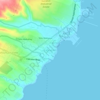 Mapa topográfico Cabcaben, altitud, relieve