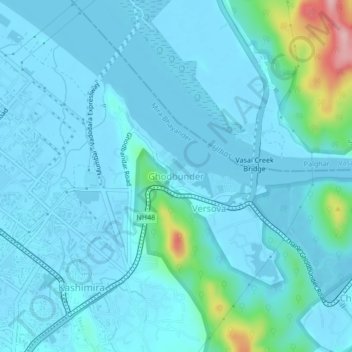 Mapa topográfico Ghodbunder, altitud, relieve