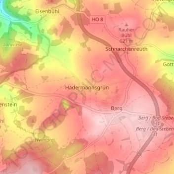 Mapa topográfico Hadermannsgrün, altitud, relieve