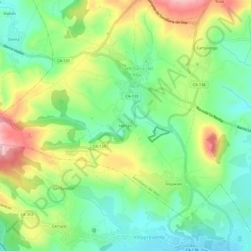 Mapa topográfico Herrán, altitud, relieve