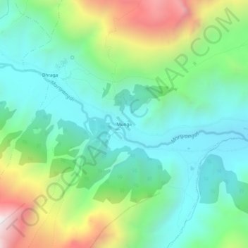 Mapa topográfico Mungii, altitud, relieve