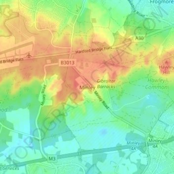 Mapa topográfico Minley, altitud, relieve