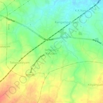 Mapa topográfico Senapathy Palayam, altitud, relieve