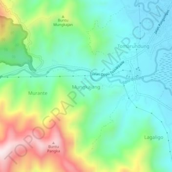 Mapa topográfico Mungkajang, altitud, relieve