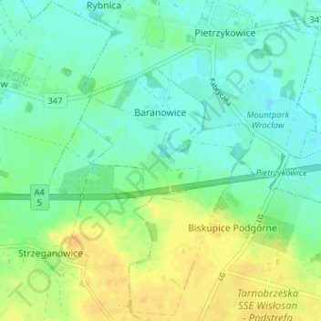 Mapa topográfico Bliż, altitud, relieve
