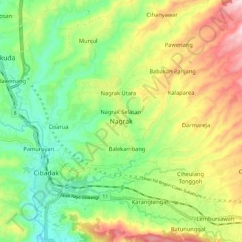 Mapa topográfico Nagrak, altitud, relieve