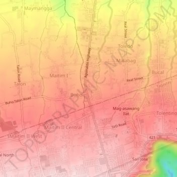 Mapa topográfico Buho, altitud, relieve