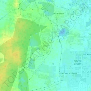 Mapa topográfico Siruseri, altitud, relieve