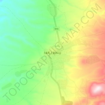 Mapa topográfico Bekoji, altitud, relieve