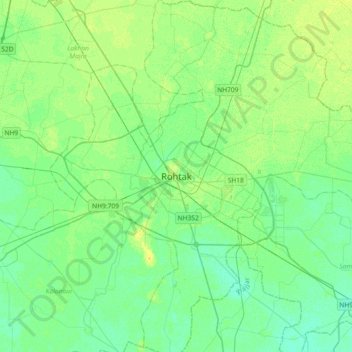 Mapa topográfico Rohtak, altitud, relieve