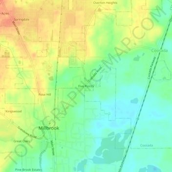 Mapa topográfico Five Points, altitud, relieve