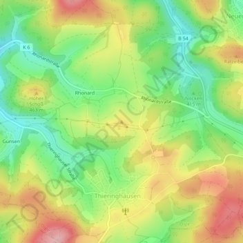 Mapa topográfico Höchsten, altitud, relieve