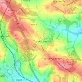 Mapa topográfico Thorpe Hesley, altitud, relieve