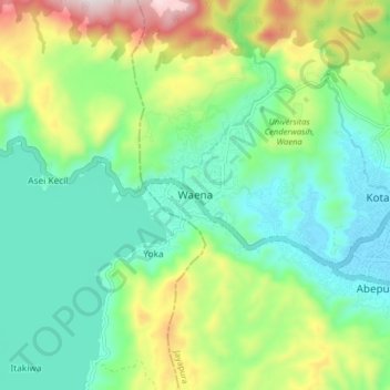 Mapa topográfico Waena, altitud, relieve