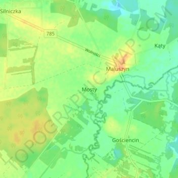 Mapa topográfico Mosty, altitud, relieve