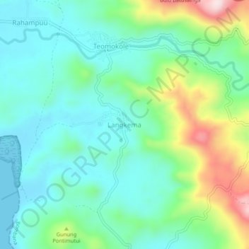 Mapa topográfico Langkema, altitud, relieve