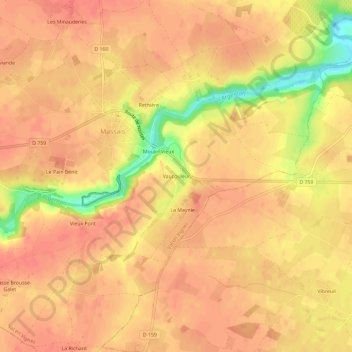 Mapa topográfico Vaucouleur, altitud, relieve