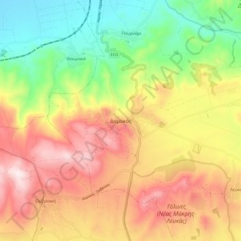 Mapa topográfico Domokos, altitud, relieve