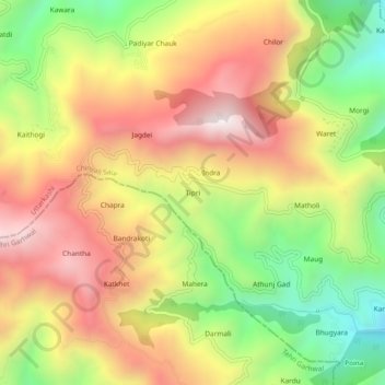 Mapa topográfico Tipri, altitud, relieve