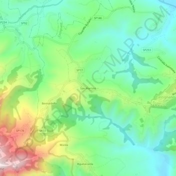 Mapa topográfico San Martino, altitud, relieve