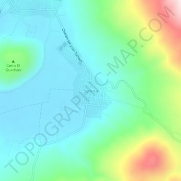 Mapa topográfico Sevina, altitud, relieve