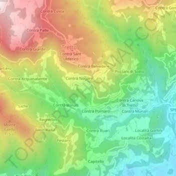 Mapa topográfico Contrà Mazzega, altitud, relieve