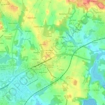 Mapa topográfico Lezevorh, altitud, relieve