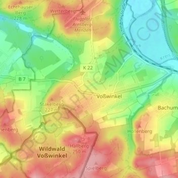 Mapa topográfico Voßwinkeler Heide, altitud, relieve
