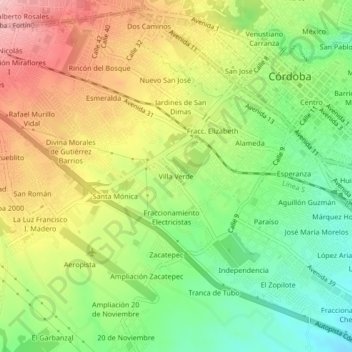 Mapa topográfico Villa Verde, altitud, relieve