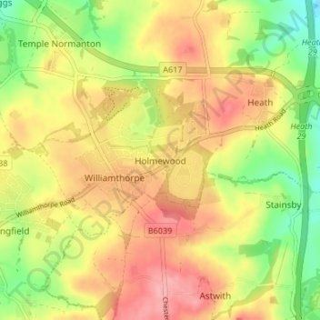 Mapa topográfico Holmewood, altitud, relieve