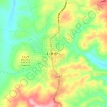 Mapa topográfico Bule Hora, altitud, relieve