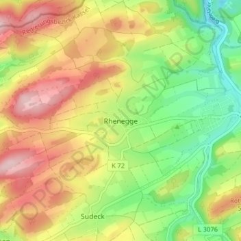 Mapa topográfico Rhenegge, altitud, relieve