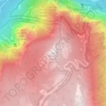 Mapa topográfico Sentinel Dome, altitud, relieve