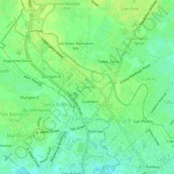 Mapa topográfico Arguelles, altitud, relieve