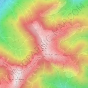 Mapa topográfico Mount Curran, altitud, relieve