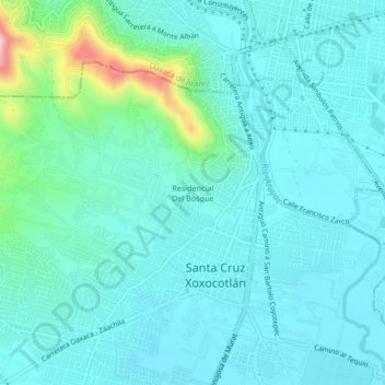 Mapa topográfico Residencial Del Bosque, altitud, relieve