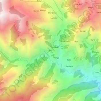 Mapa topográfico Trer, altitud, relieve