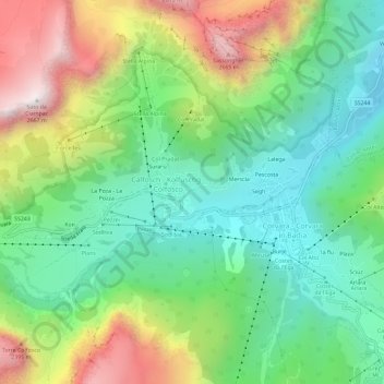 Mapa topográfico Sorá, altitud, relieve